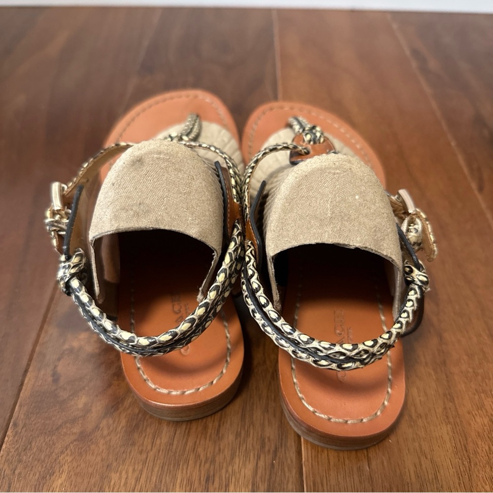 Coach Tan and black  Leather Sandals with Silver accents - Picture 5 of 12